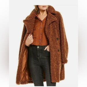 GB women’s fashion long sleeve lapel faux shearling over coat